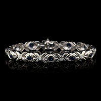 14K White Gold Estate Diamond and Sapphire Bracelet