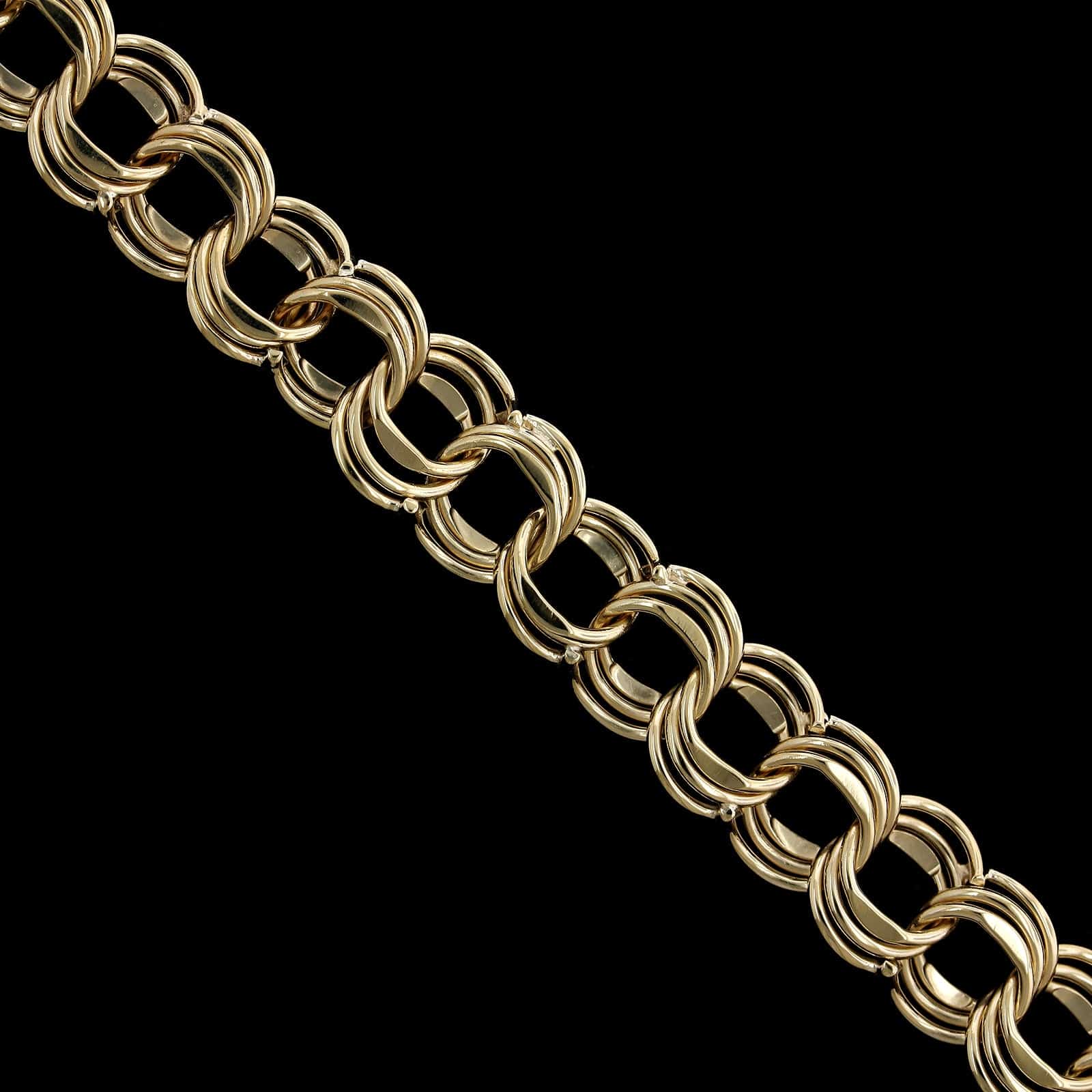 14K Yellow Gold Estate Triple Link Charm Bracelet