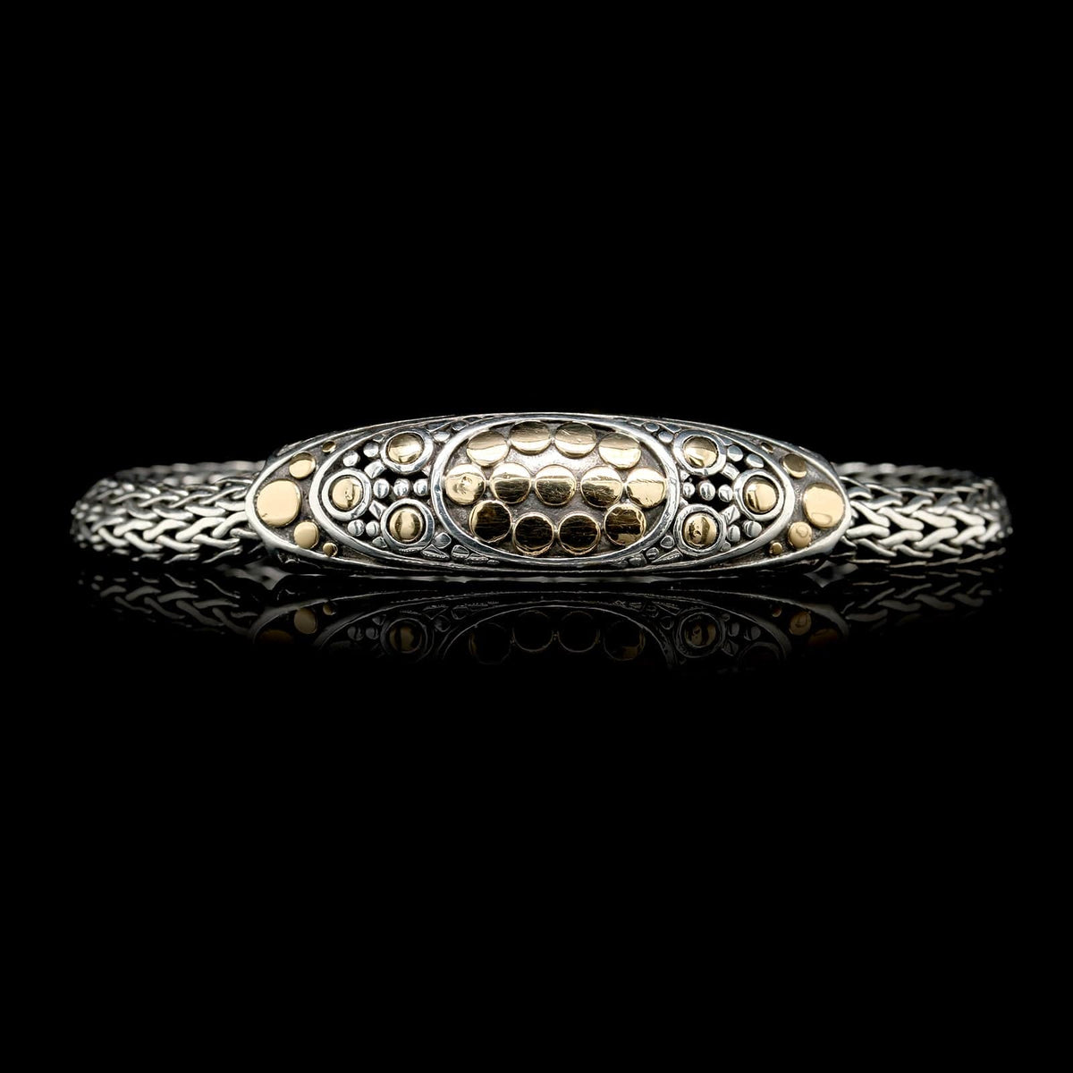 John Hardy Stering Silver 18K Yellow Gold Estate Dot Station Bracelet