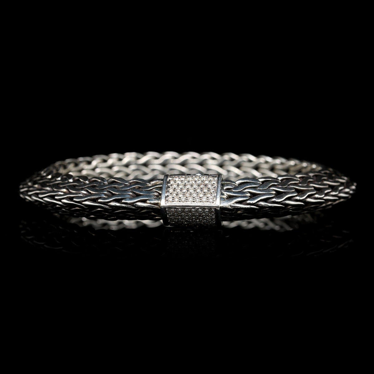 John Hardy Sterling Silver Estate Diamond Clasp Classic Collection Knife Edge Bracelet
