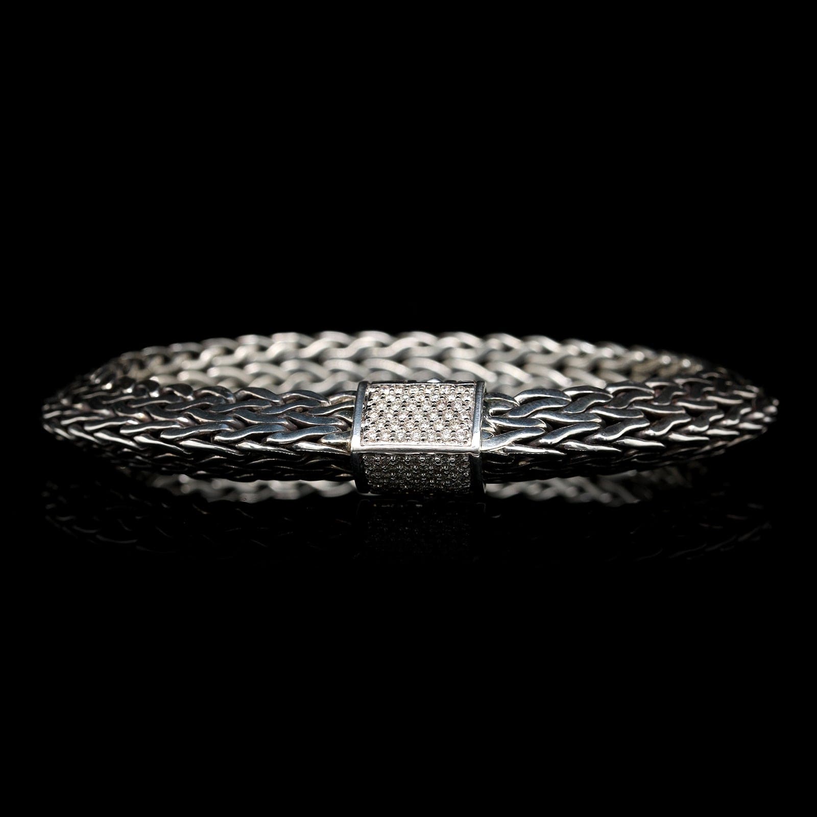 John Hardy Sterling Silver Estate Diamond Clasp Classic Collection Knife Edge Bracelet