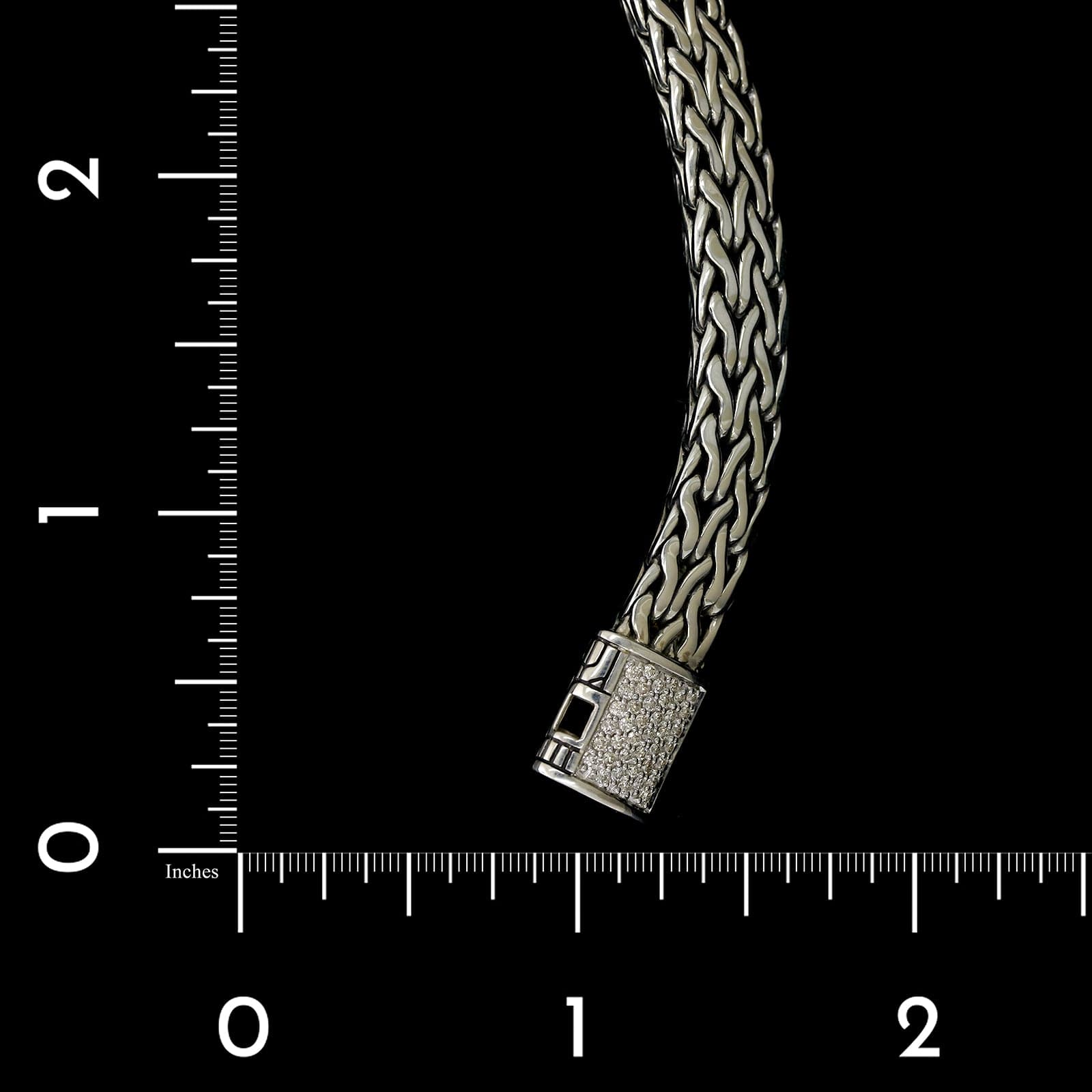 John Hardy Sterling Silver Estate Diamond Clasp Classic Collection Knife Edge Bracelet
