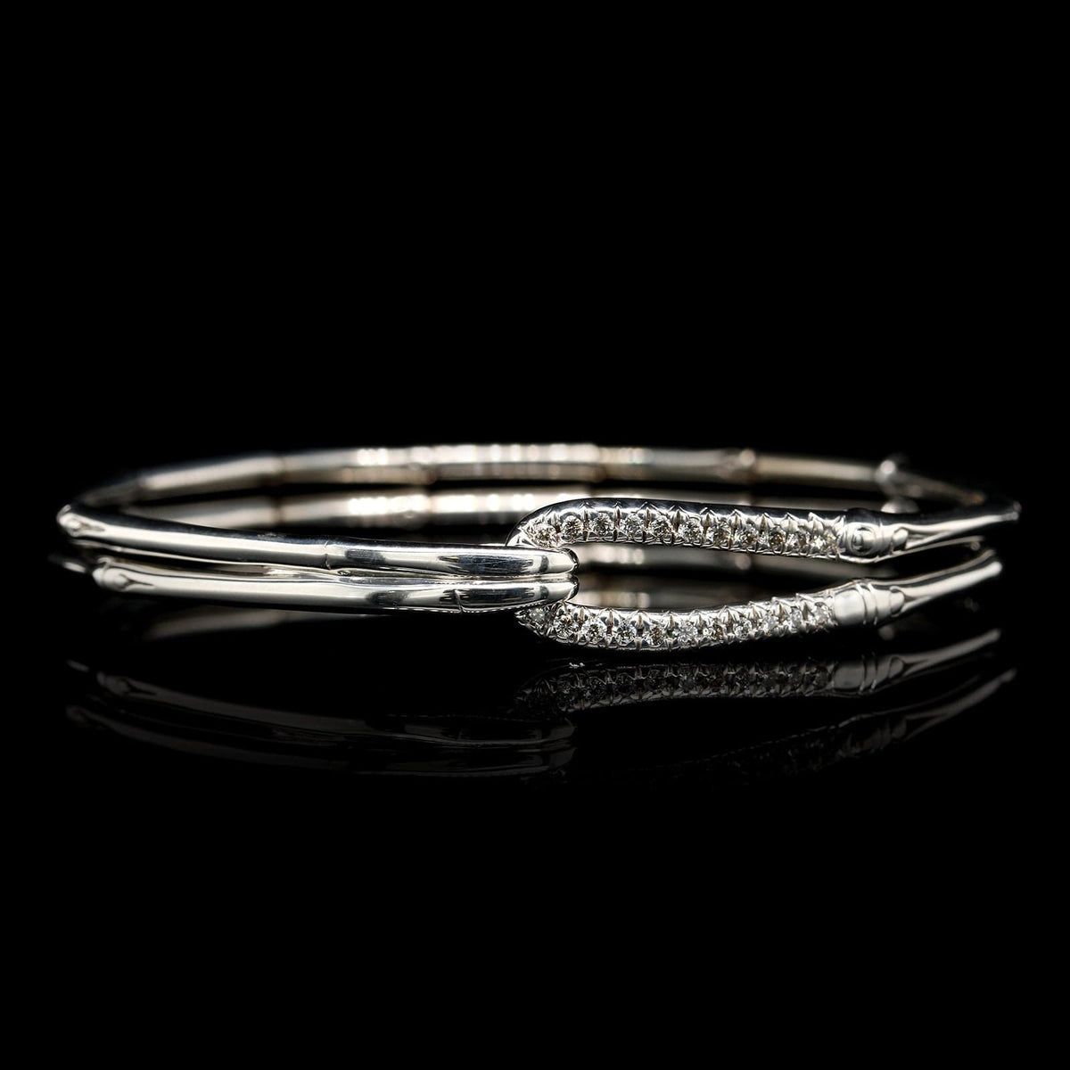 John Hardy Stering Silver Estate Diamond Bamboo Collection Hook Bracelet