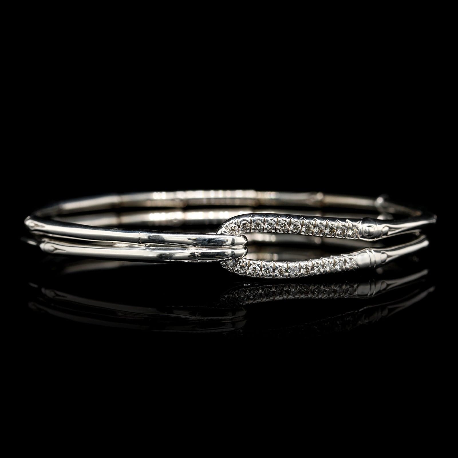 John Hardy Stering Silver Estate Diamond Bamboo Collection Hook Bracelet