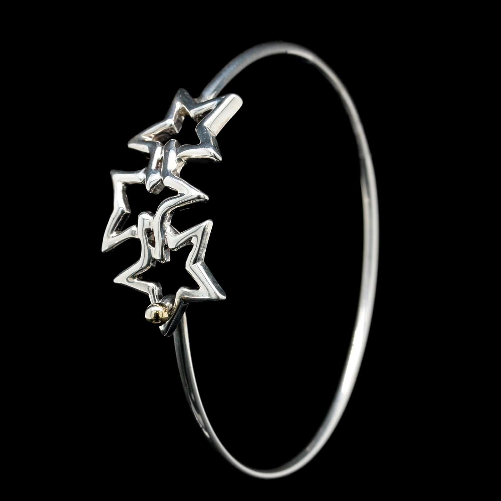 Tiffany & Co. Sterling Silver and 18K Yellow Gold Estate Triple Star Hook Bangle Bracelet