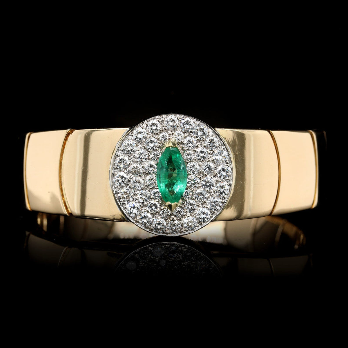 18K Two-tone Gold Estate Emerald and Diamond Cuff Bracelet