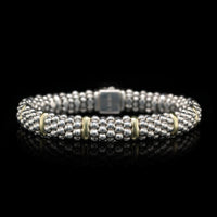 Lagos Sterling Silver and 18k Yellow Gold Estate Caviar Station Bracelet
