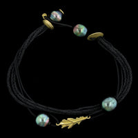 Lene Vibe 18K Yellow Gold Estate Cultured Tahitian Pearl Leaf Bracelet