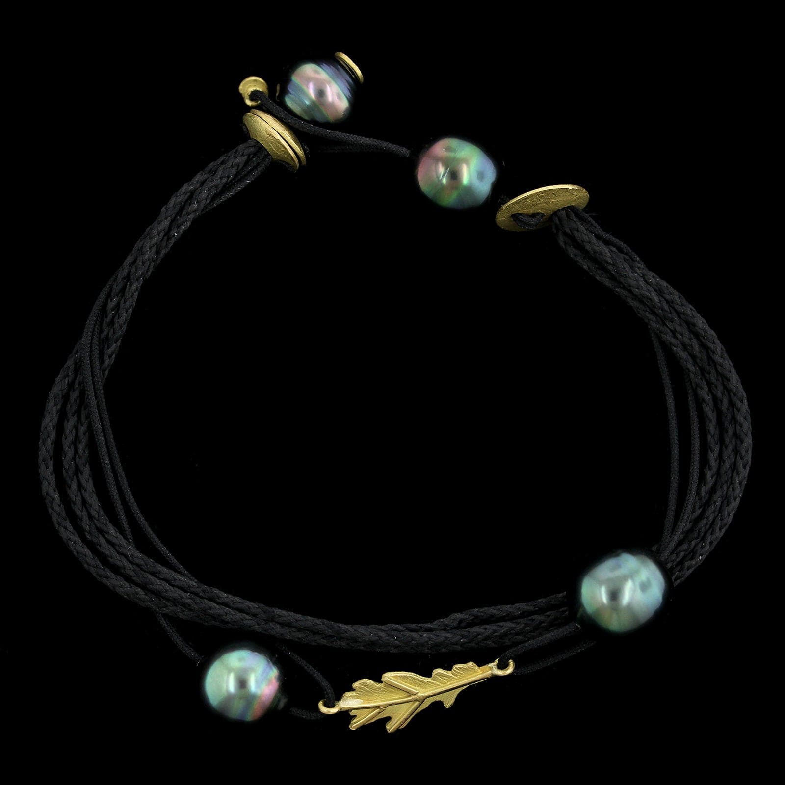 Lene Vibe 18K Yellow Gold Estate Cultured Tahitian Pearl Leaf Bracelet
