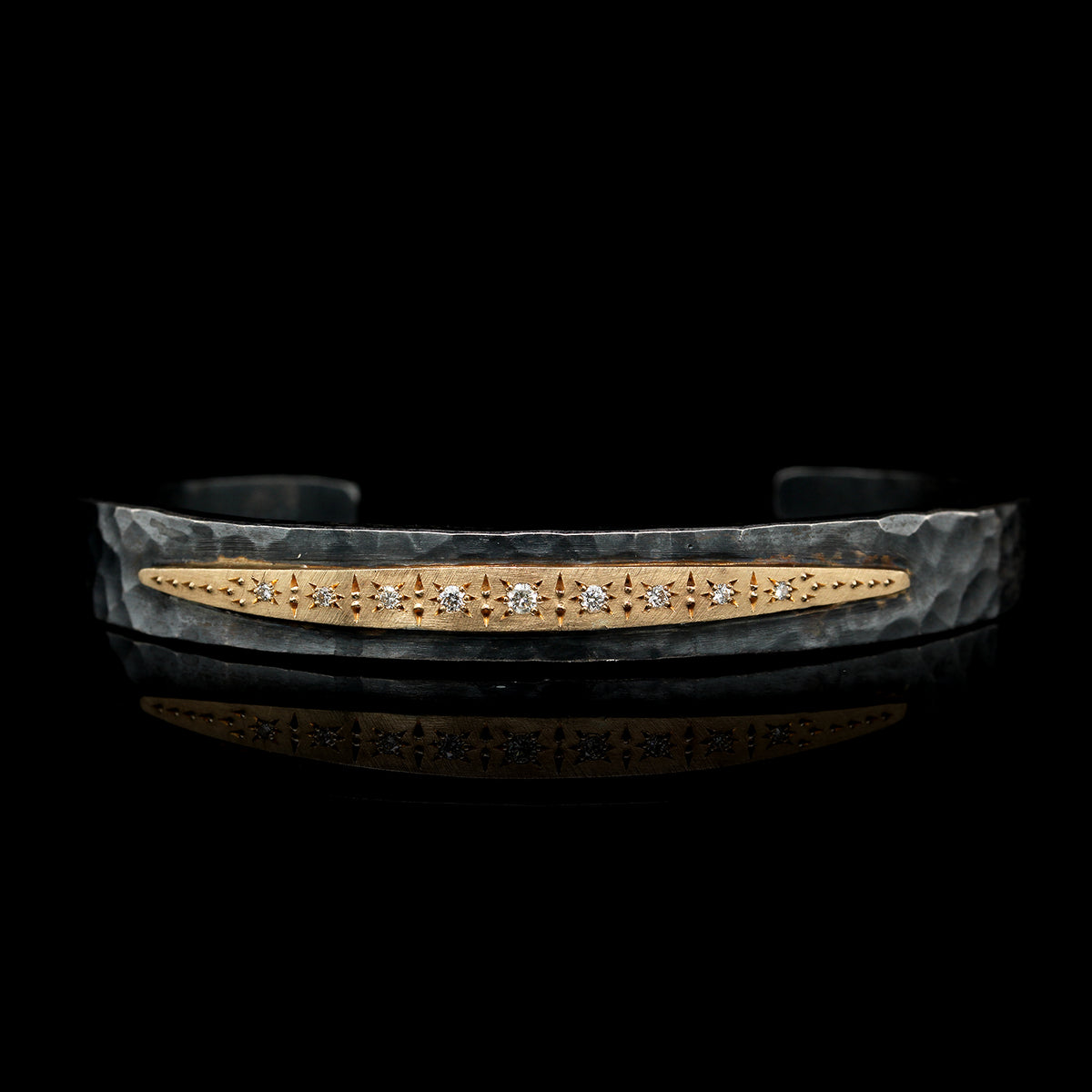 Annie Fensterstock Sterling Silver and 22K Yellow Gold Estate Diamond Omega Cuff Bracelet