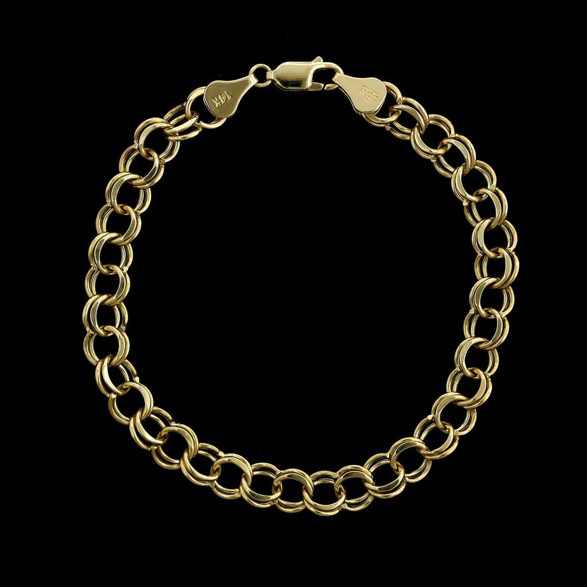 14K Yellow Gold Estate Double Link Charm Bracelet