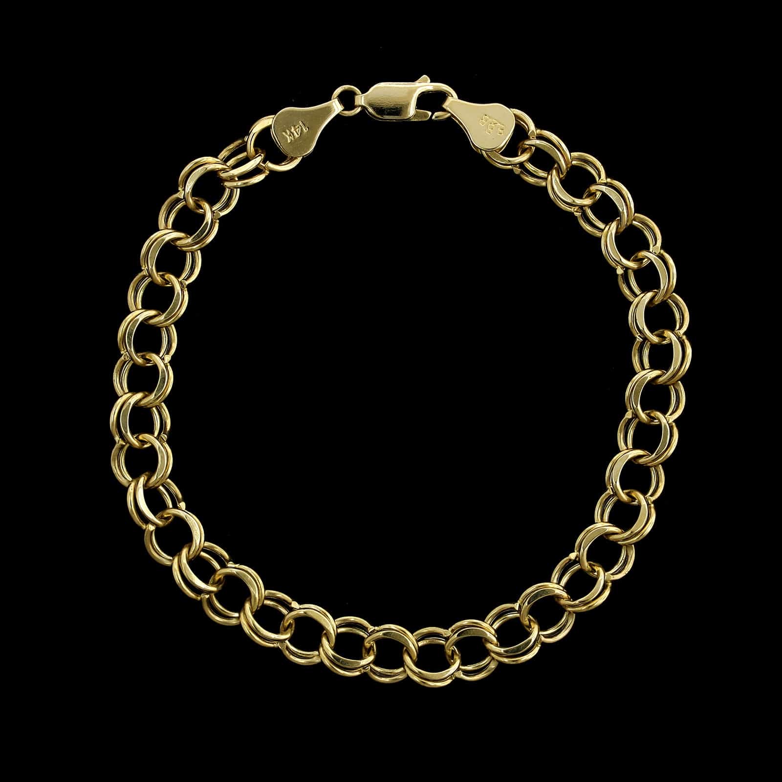 14K Yellow Gold Estate Double Link Charm Bracelet