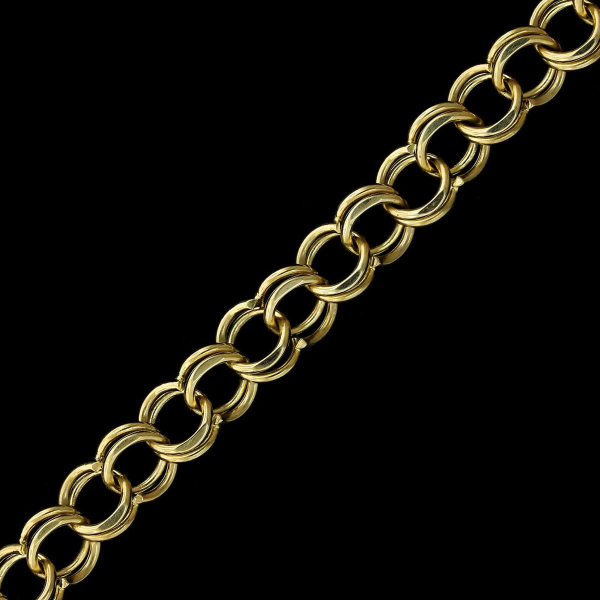 14K Yellow Gold Estate Double Link Charm Bracelet