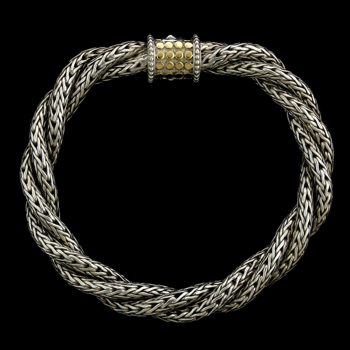 John Hardy Sterling Silver and 18K Yellow Gold Estate Triple Twist Dot Bracelet