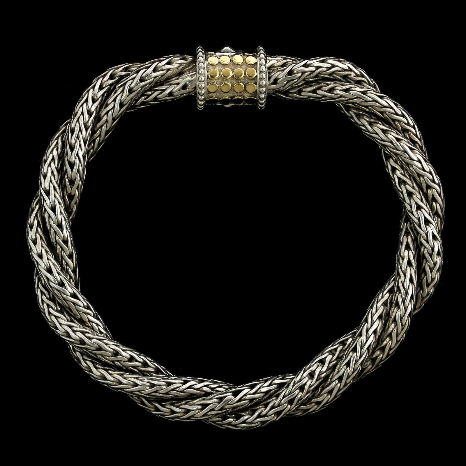 John Hardy Sterling Silver and 18K Yellow Gold Estate Triple Twist Dot Bracelet