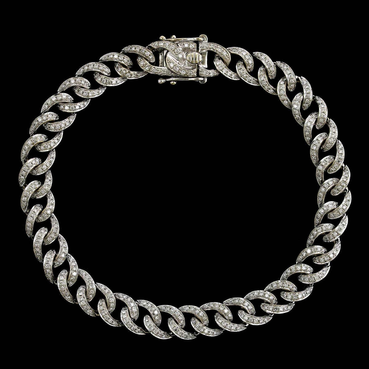 14K White Gold Estate Diamond Curb Link Bracelet
