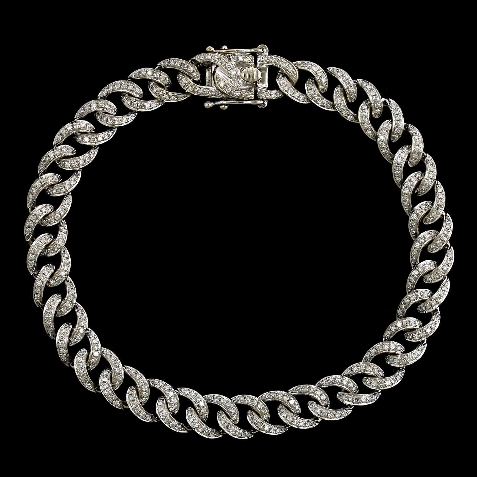 14K White Gold Estate Diamond Curb Link Bracelet