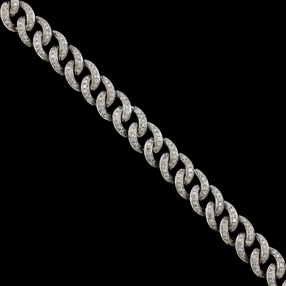 14K White Gold Estate Diamond Curb Link Bracelet