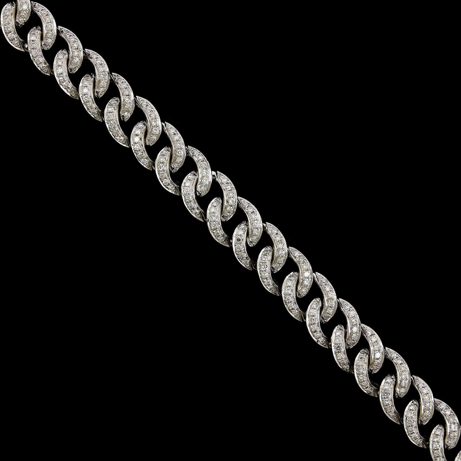 14K White Gold Estate Diamond Curb Link Bracelet