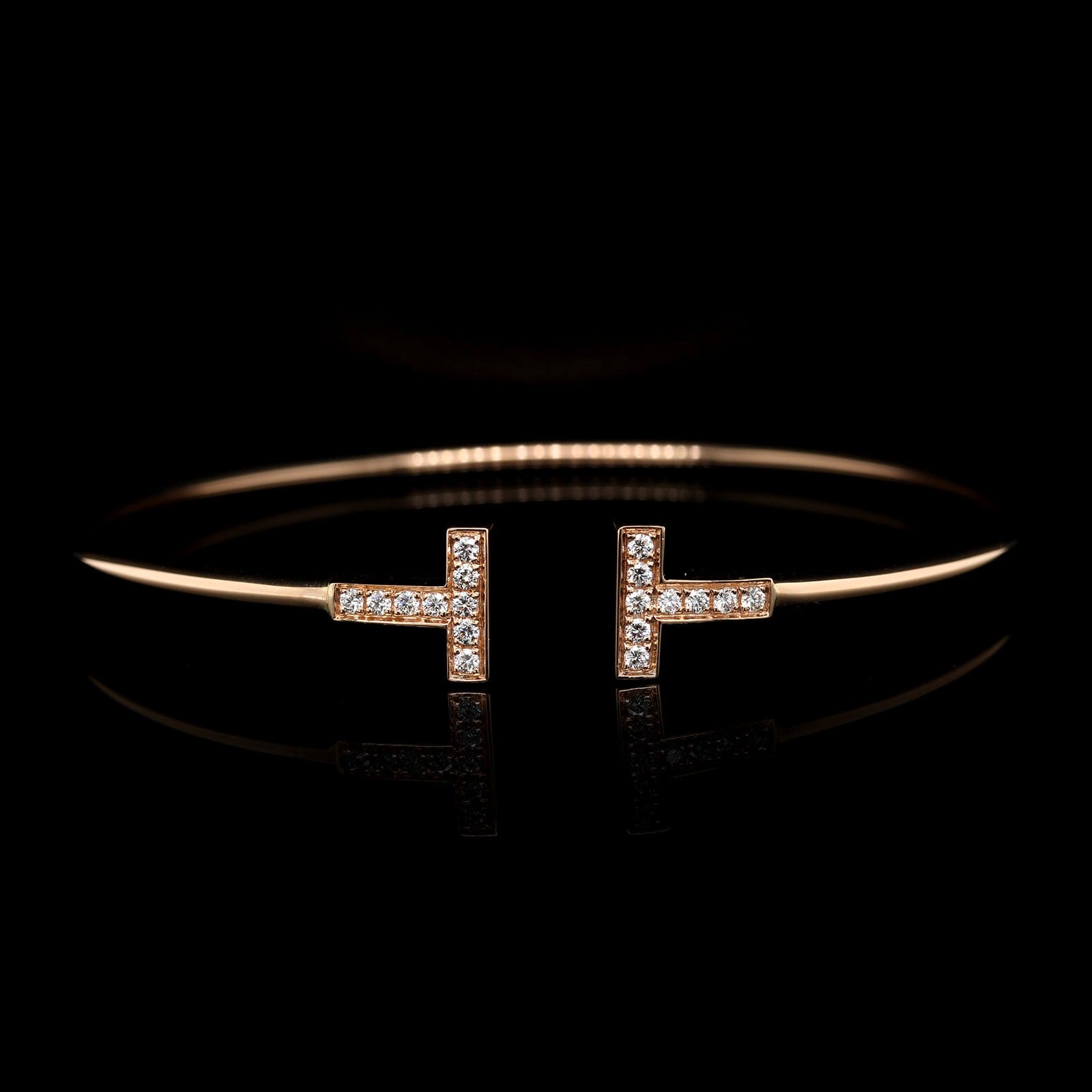 Tiffany & Co. 18K Rose Gold Estate Diamond T Wire Bracelet