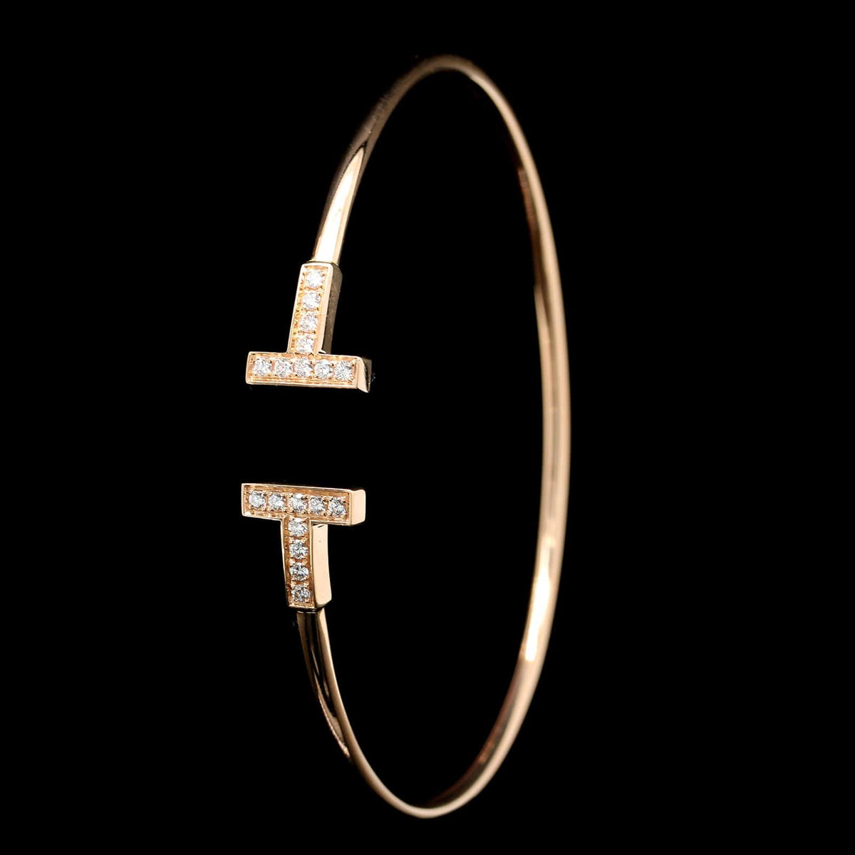 Tiffany & Co. 18K Rose Gold Estate Diamond T Wire Bracelet