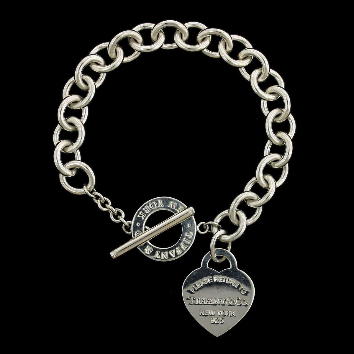 Tiffany & Co. Sterling Silver Estate Heart Tag Return to Tiffany Toggle Bracelet