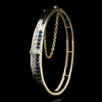 14K Yellow Gold Estate Sapphire and Diamond Bangle
