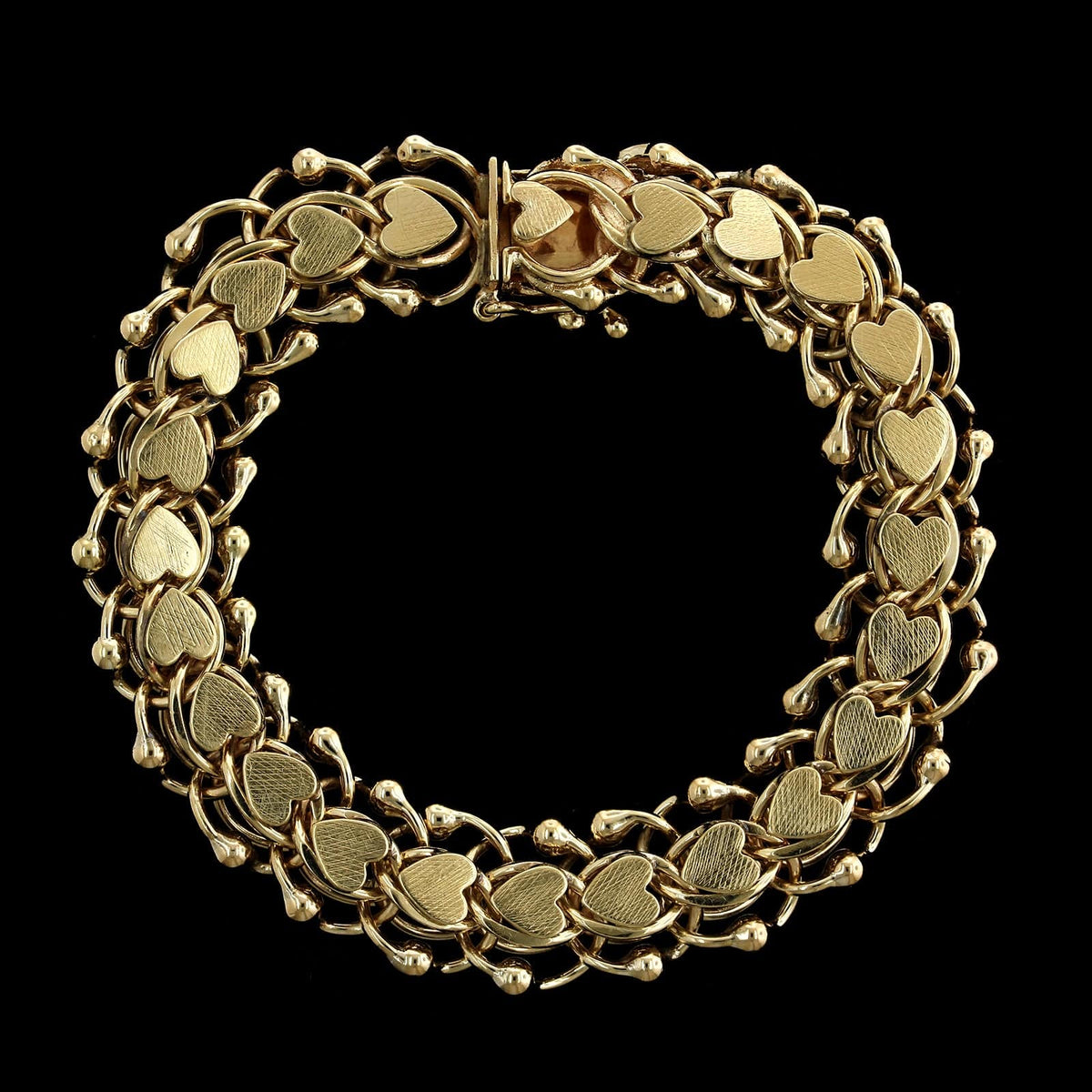 14K Yellow Gold Estate Heart Double Link Charm Bracelet