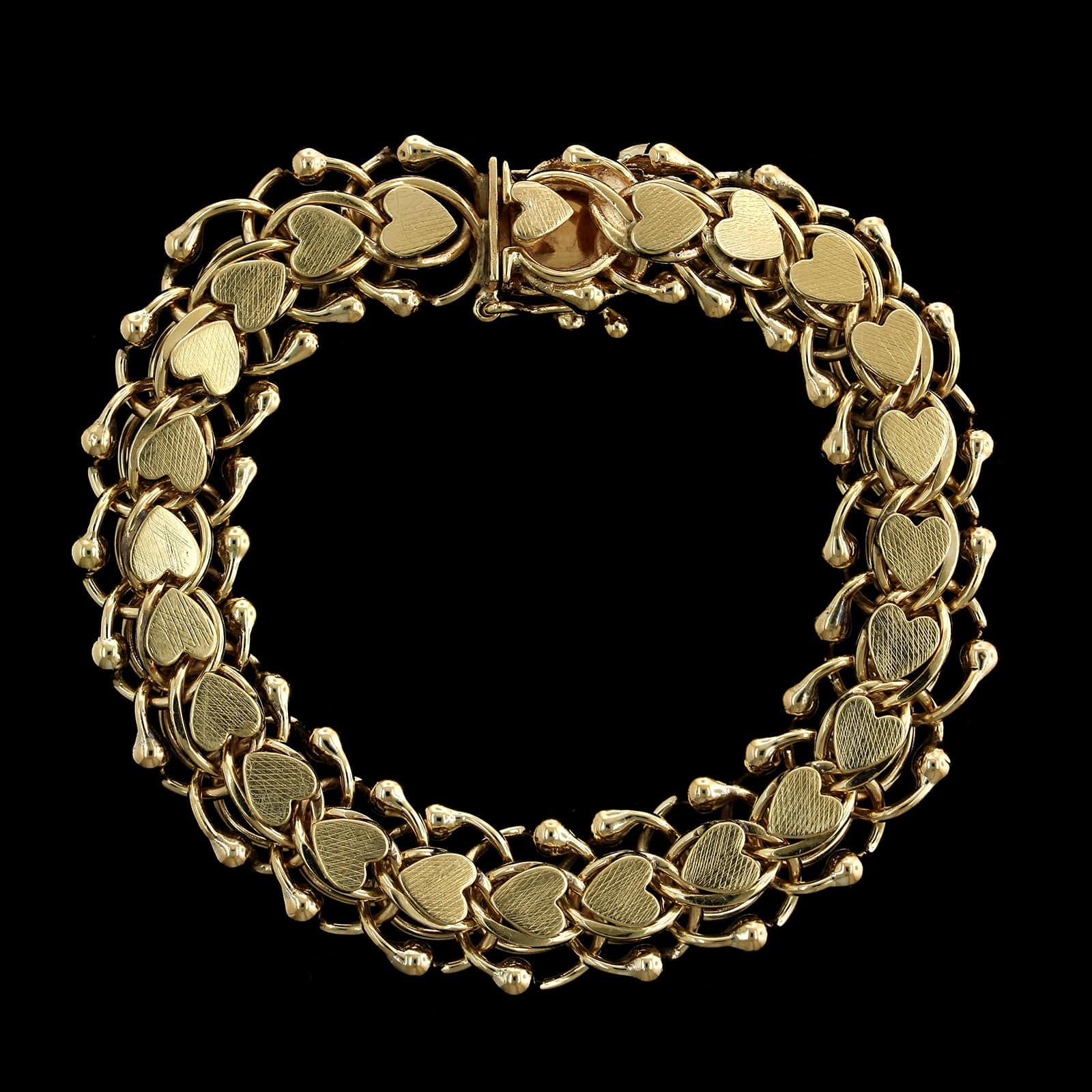 14K Yellow Gold Estate Heart Double Link Charm Bracelet