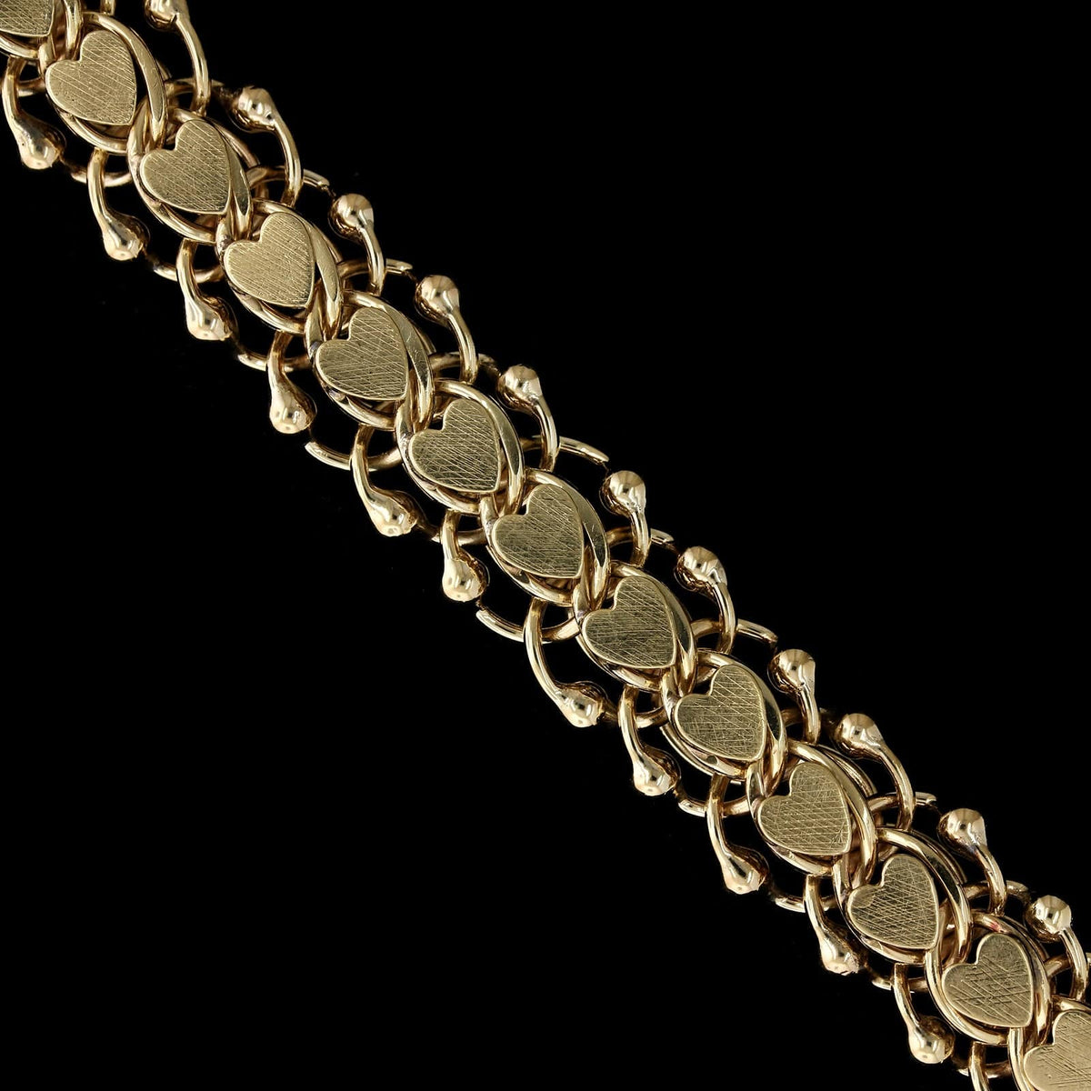 14K Yellow Gold Estate Heart Double Link Charm Bracelet