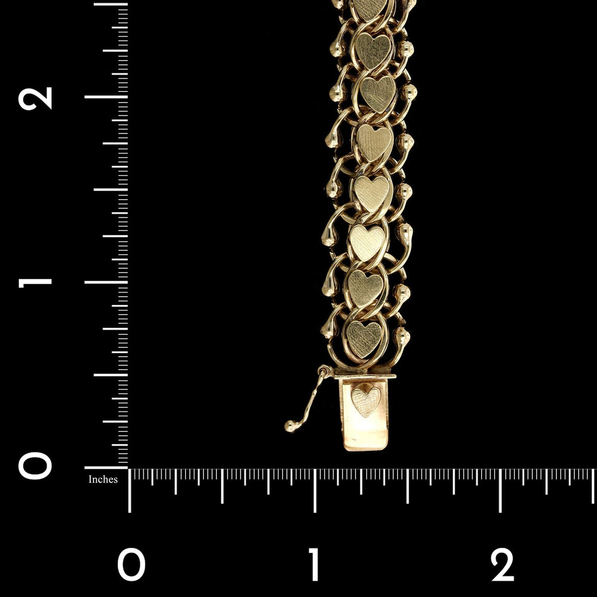 14K Yellow Gold Estate Heart Double Link Charm Bracelet