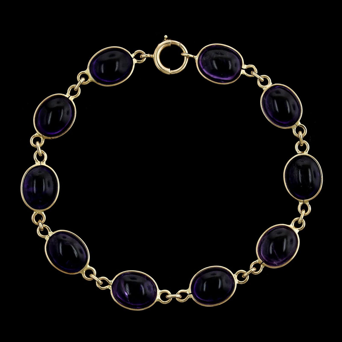 Vintage 14K Yellow Gold Estate Cabochon Amethyst Bracelet