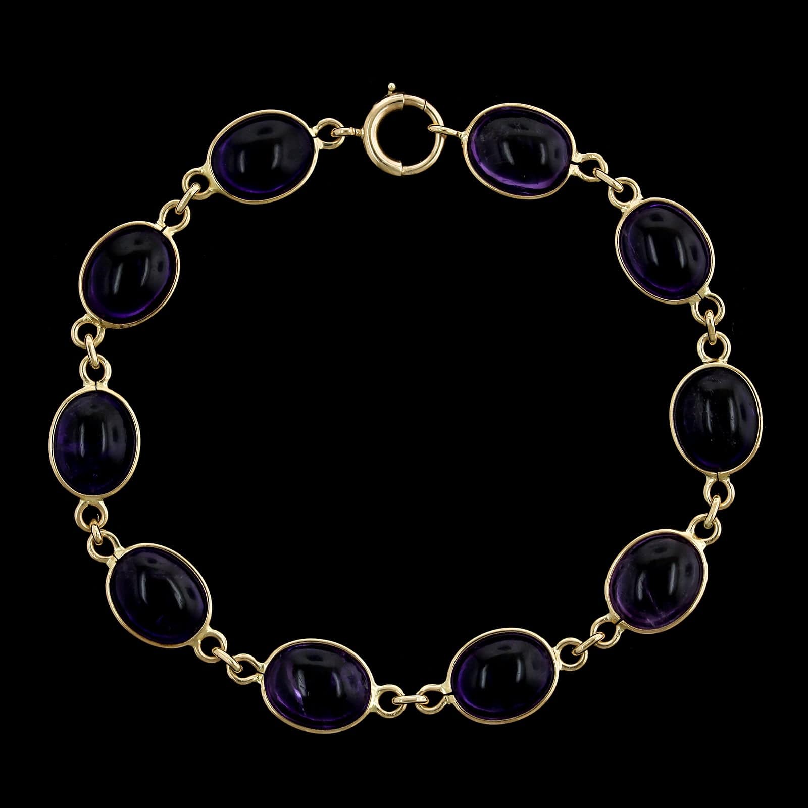 Vintage 14K Yellow Gold Estate Cabochon Amethyst Bracelet
