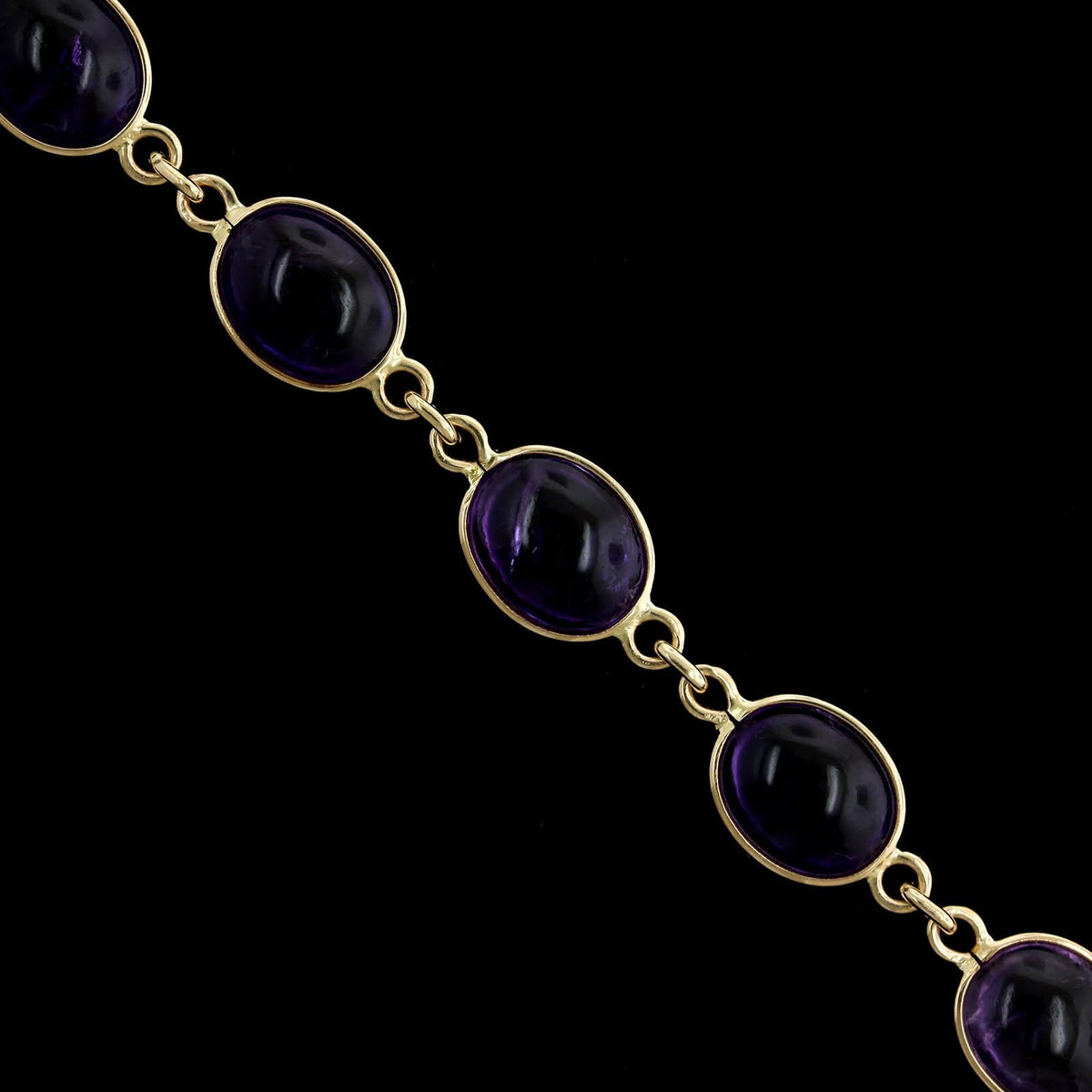 Vintage 14K Yellow Gold Estate Cabochon Amethyst Bracelet