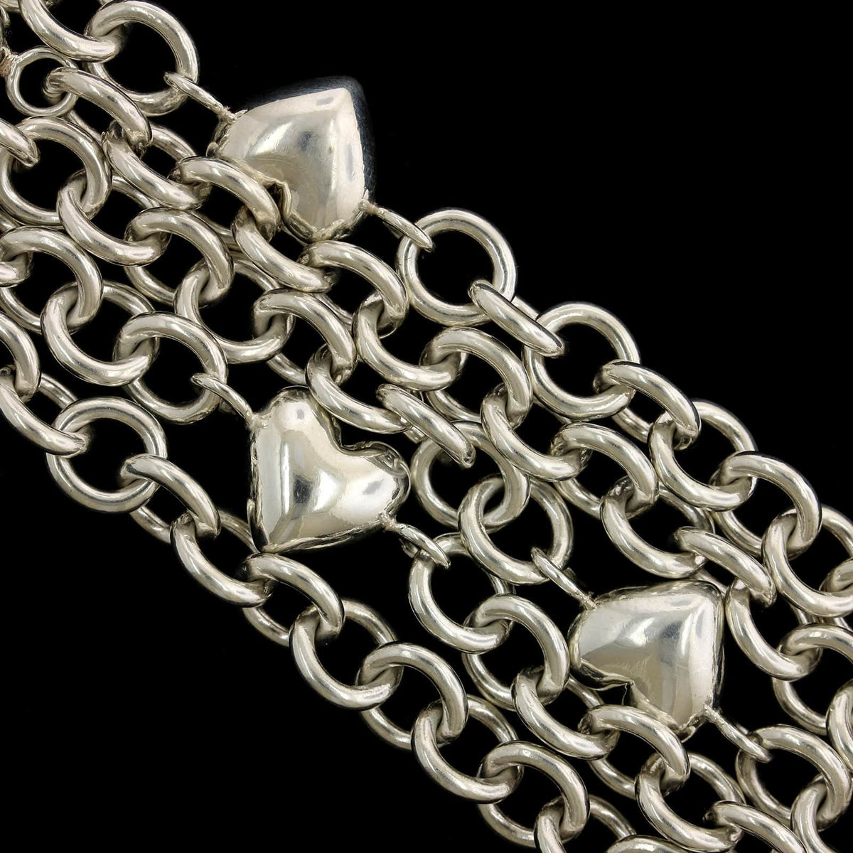 Tiffany & Co. Sterling Silver Estate Multi Strand Puffed Heart Chain Bracelet