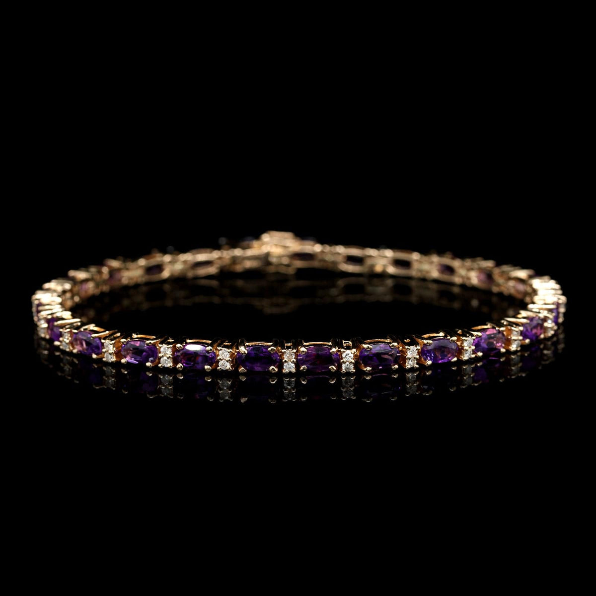 14K Yellow Gold Estate Amethyst and Diamond Bracelet