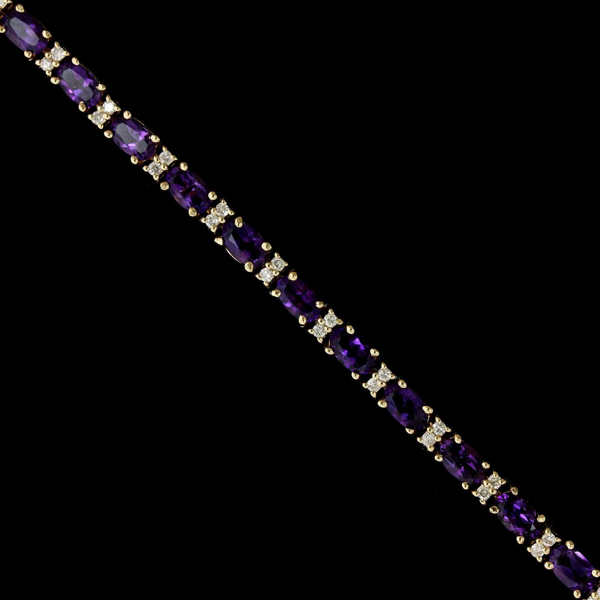 14K Yellow Gold Estate Amethyst and Diamond Bracelet