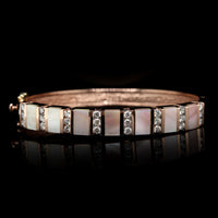 14K Rose Gold Estate Mother of Pearl and Diamond Bangle