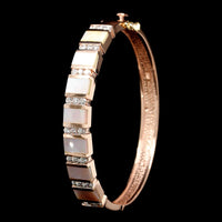 14K Rose Gold Estate Mother of Pearl and Diamond Bangle