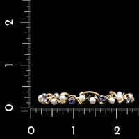 Tom Kruskal 14K Yellow Gold Estate Freshwater Cultured Pearl and Iolite Ruffle Bracelet