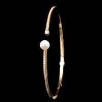 Hueb 18K Rose Gold Estate Cultured Freshwater Pearl and Diamond Cuff Bangle