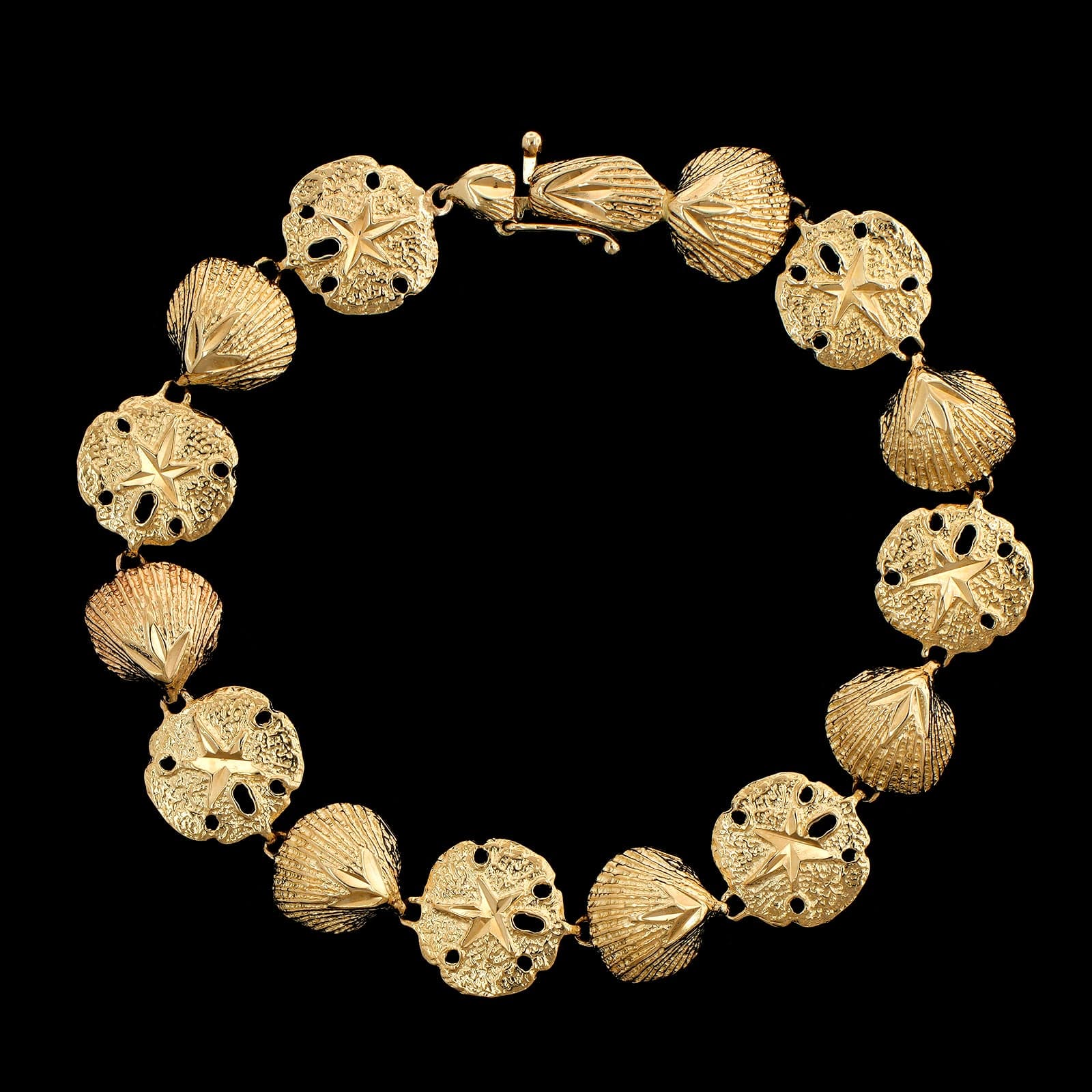 14K Yellow Gold Estate Shells and Sand Dollar Bracelet