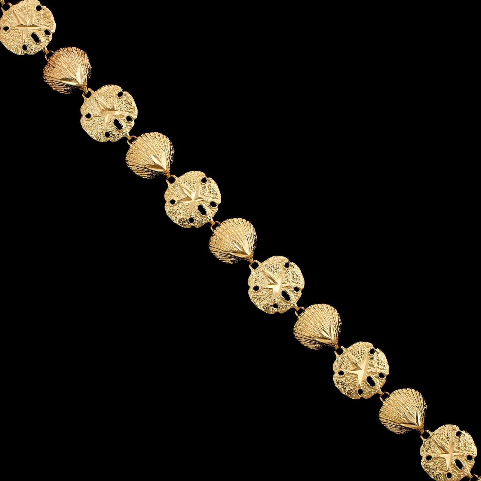 14K Yellow Gold Estate Shells and Sand Dollar Bracelet