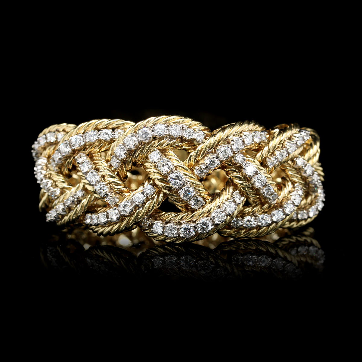18K Two-tone Gold Estate Diamond Woven Rope Twist Bracelet