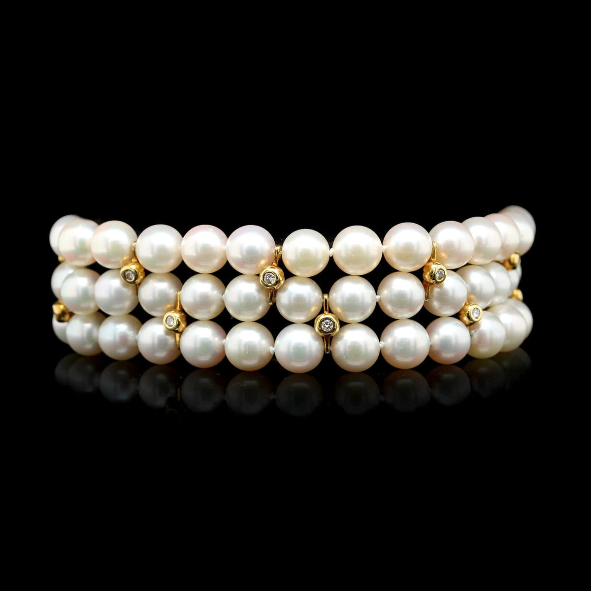 18K Yellow Gold Estate Cultured Pearl and Diamond Bracelet