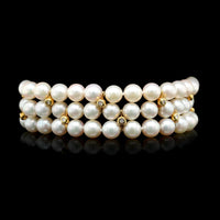 18K Yellow Gold Estate Cultured Pearl and Diamond Bracelet
