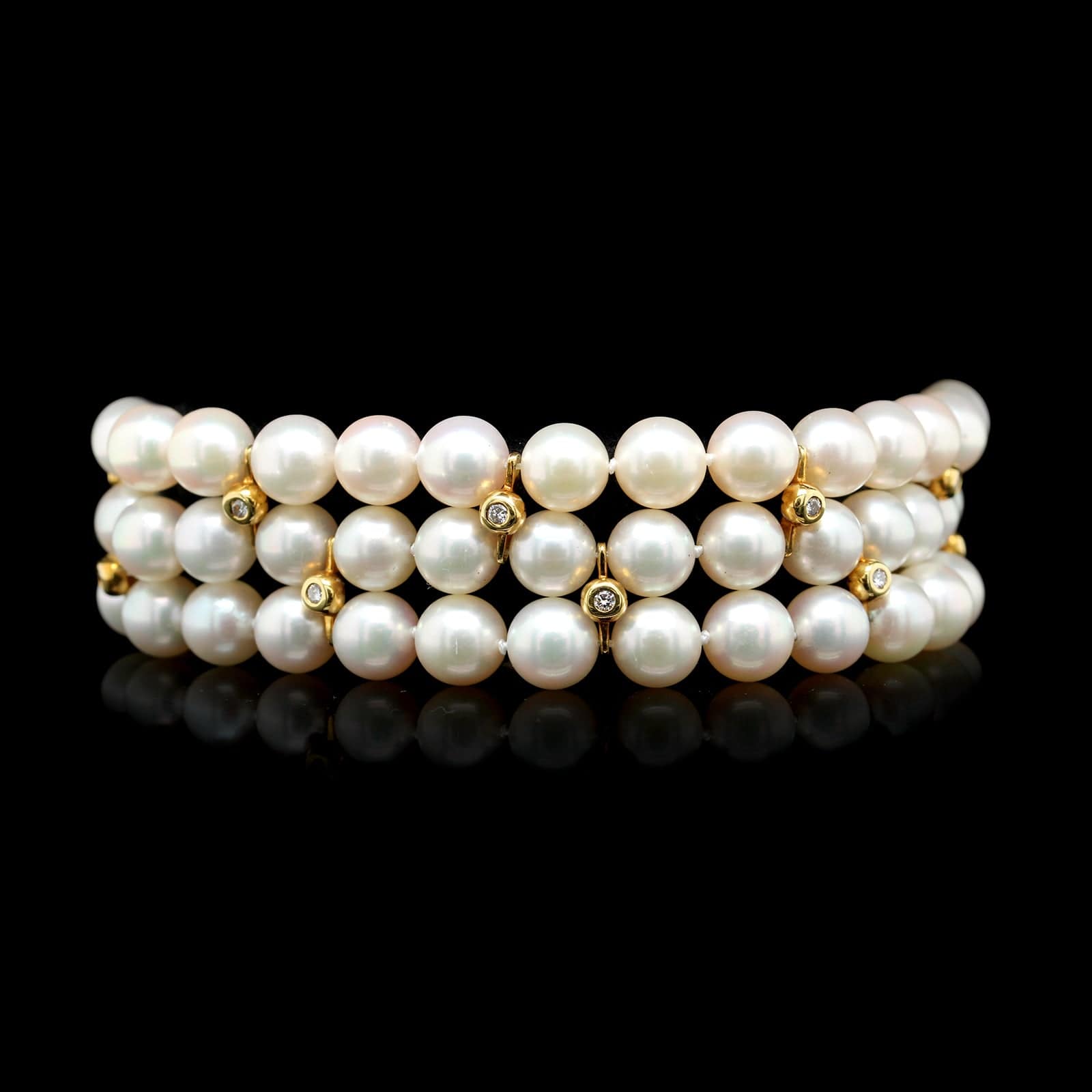 18K Yellow Gold Estate Cultured Pearl and Diamond Bracelet