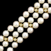 18K Yellow Gold Estate Cultured Pearl and Diamond Bracelet