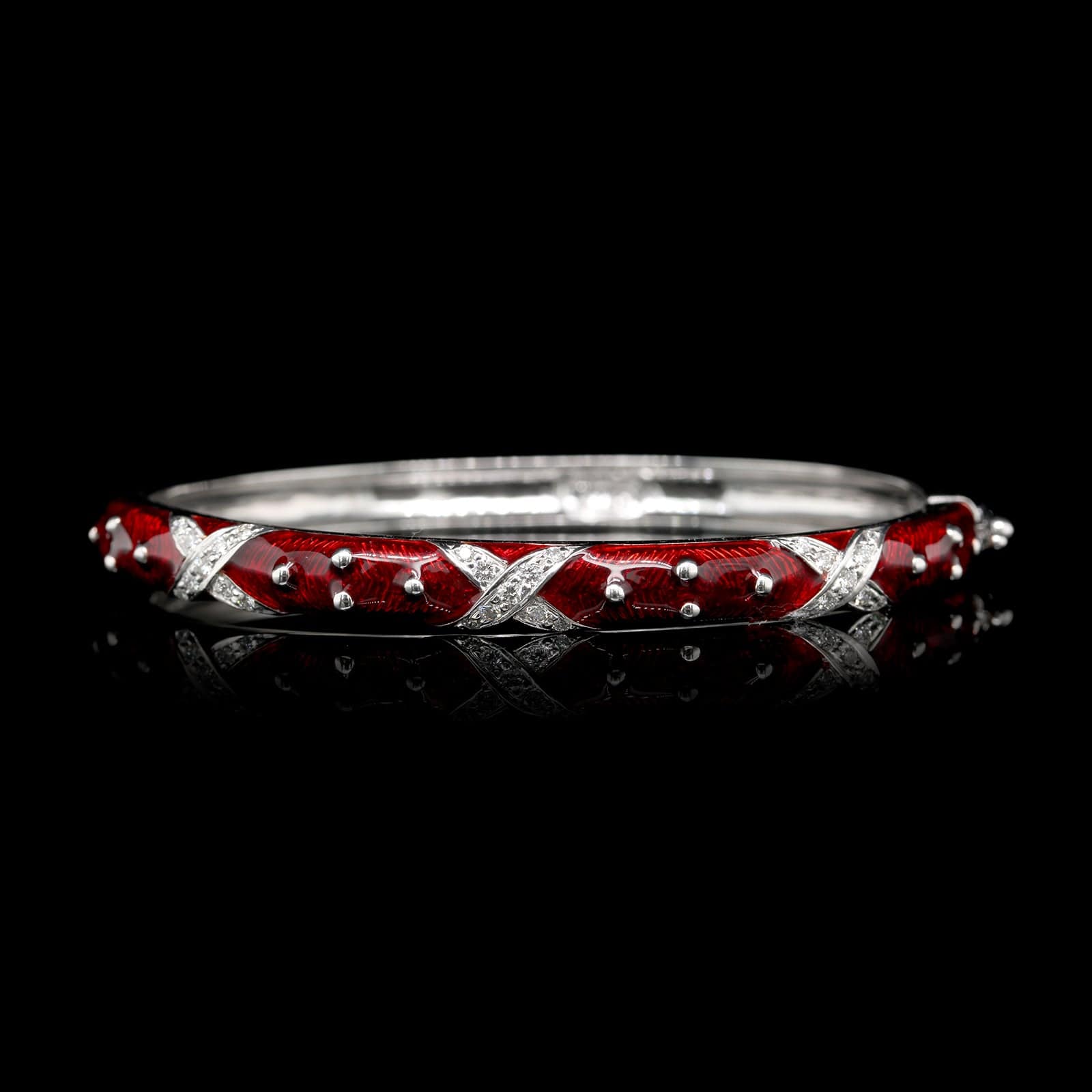 Hidalgo 18K White Gold Estate Enamel and Diamond Bangle