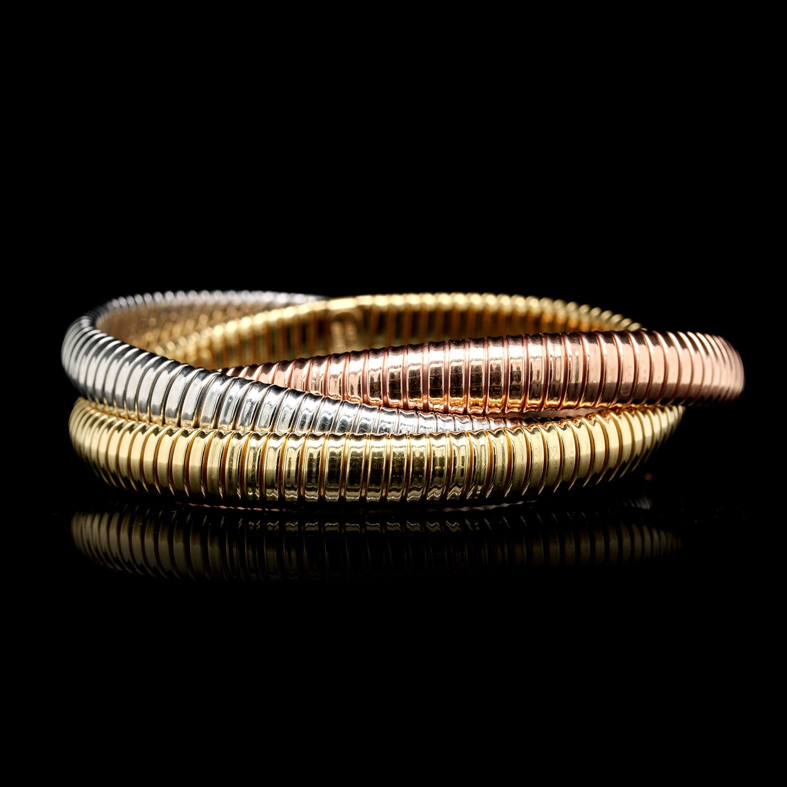 18K Tricolor Gold Estate Triple Tubogas Link Bracelet